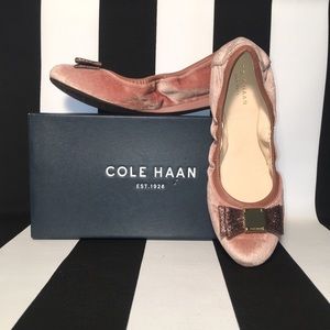 Cole Haan Tali Bow Nude Velvet Ballet Flat 8 NIB